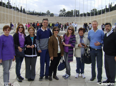 Família Caminhos no Estádio Panatenaico, Atenas, Grécia