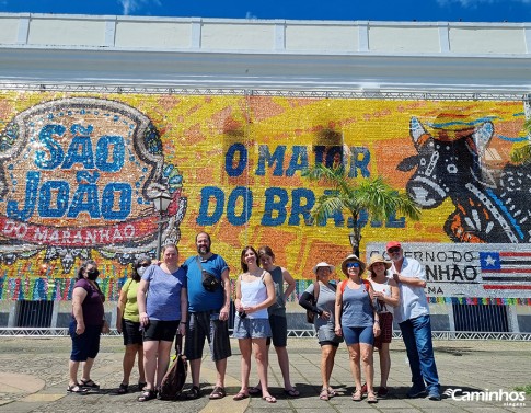 Família Caminhos no centro histórico de São Luís, Maranhão