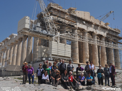 Família Caminhos no Partenon, Acrópole de Atenas, Grécia